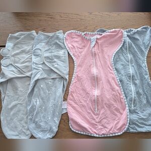4 Pink and Gray Baby Newborn Swaddle Set